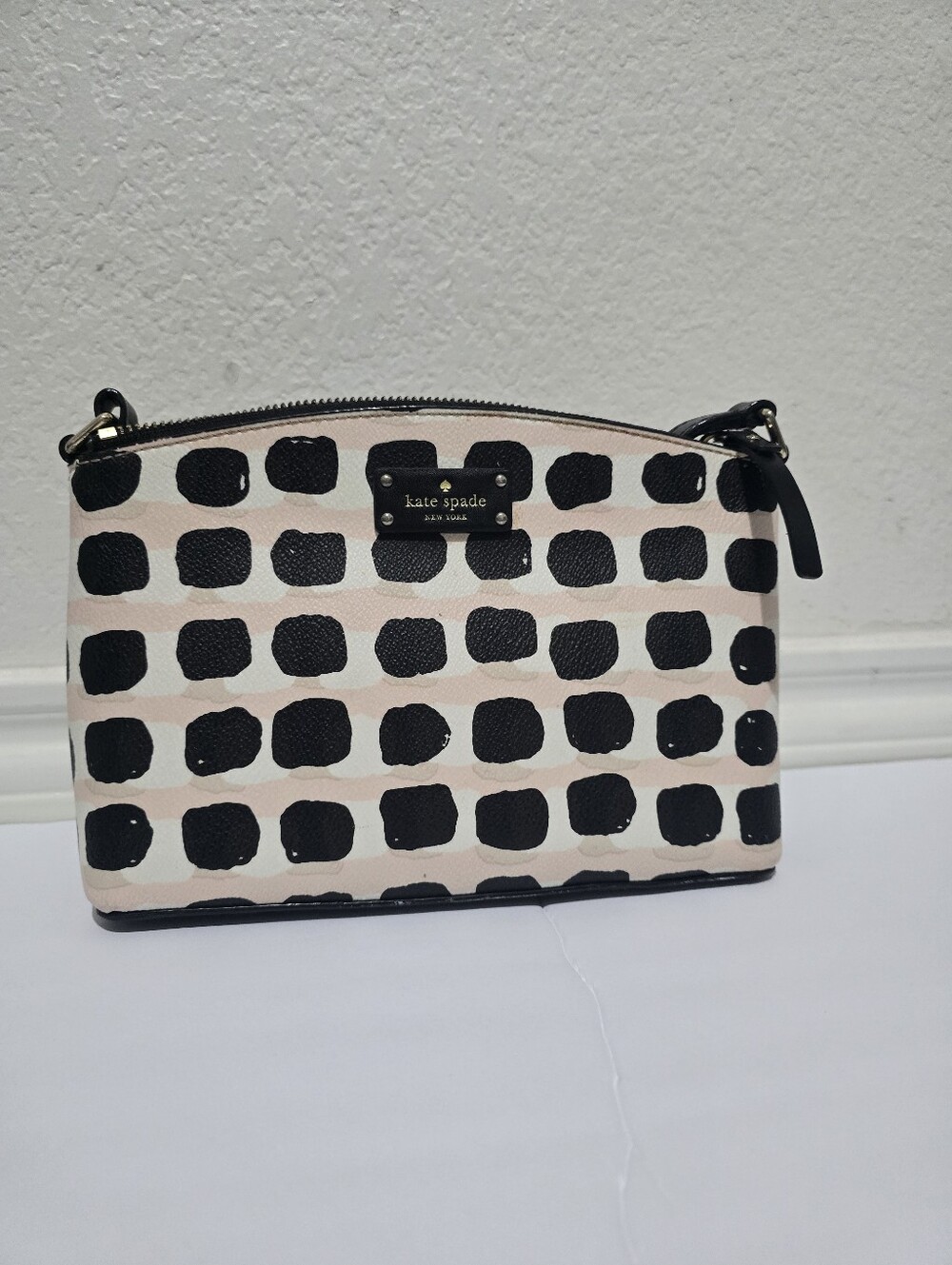 kate spade Blush Pink and Black Dot Leather Crossbody